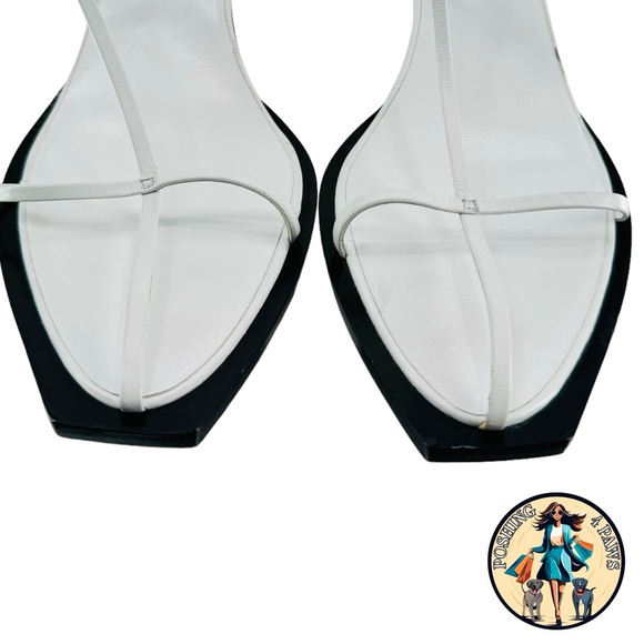 The Row T Bar Leather Square Toe Heel Ankle Strap Sandals in Optic White Size 10 - Picture 6 of 16